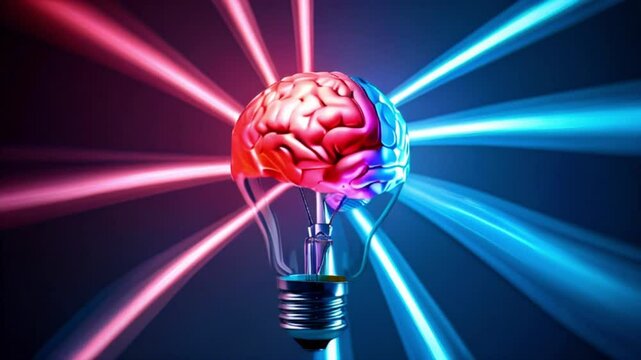 Human brain in the form of a light bulb on a black background 