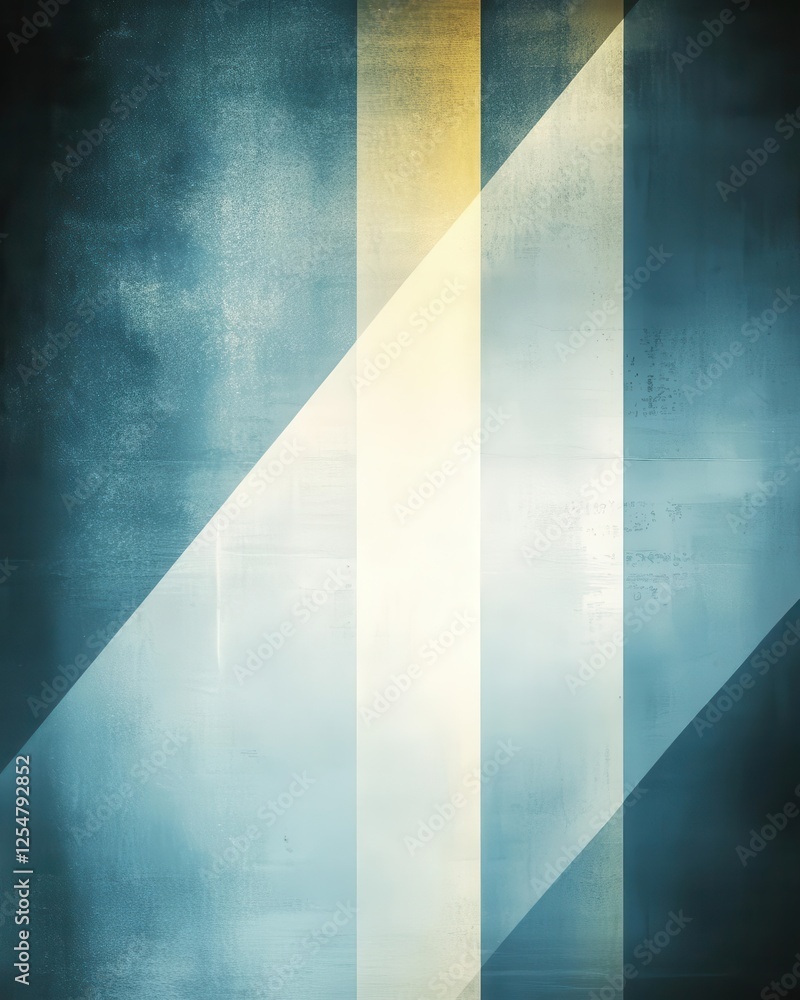Poster muted tones interweave with metallic textures, forming a geometric abstract backdrop filled with int