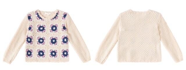 Knitted sweater for kids isolated on white background. Warm cotton woolen knitted sweater, clothes,...