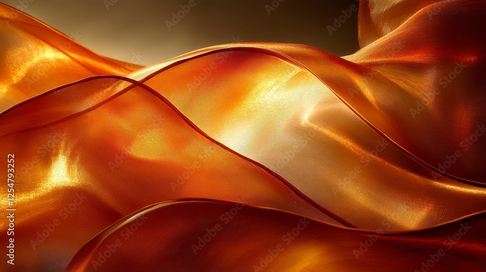 Poster golden, flowing fabric with textured patterns, dynamic and luxurious design, soft lighting creating 