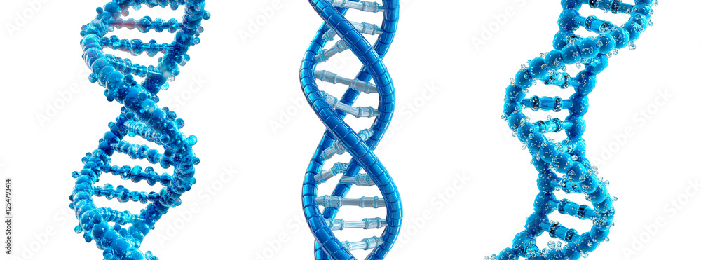 Poster set of blue 3d dna helix model isolated on transparent background