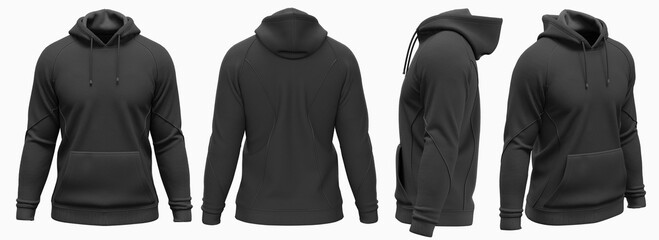 Raglan Sleeve Hoodie Detailed Textured 3D Render Model. Hoodie 3D Mockup. Terry Fabric Hoodie Black High Quality 3D Image. Winter Cloth Multiple View Rendering. CLO 3D Hoodie Mockup Asset. Isolated