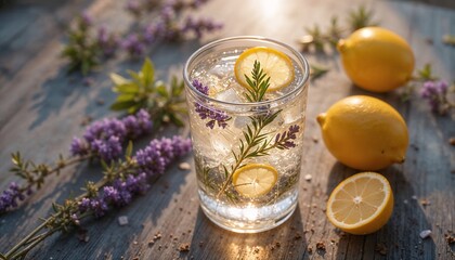 Refreshing Herbal Lemon Drink with Lavender and Ice