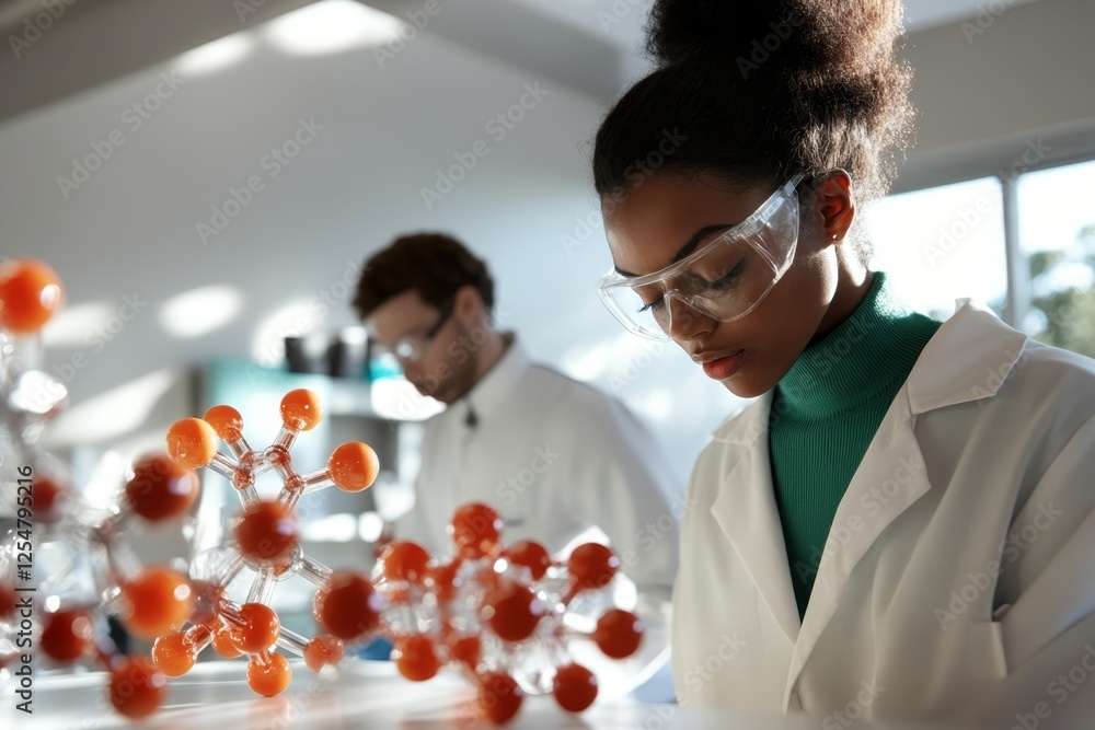 Aufkleber scientists working in a laboratory on molecular structures during daylight hours