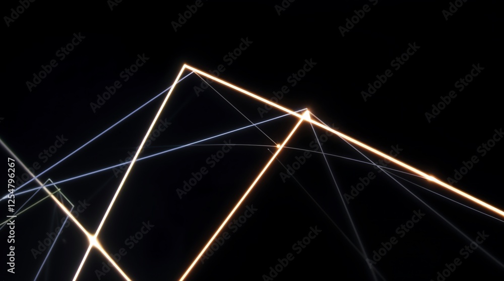 Poster clean geometric pattern with glowing white and blue light lines on black background. ideal for finan