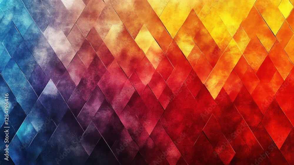 Poster vibrant geometric patterns create a dynamic visual experience with colors transitioning from blue to