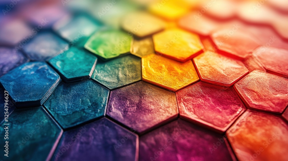 Poster vibrant hexagonal patterns create a mesmerizing display of colors in an abstract arrangement