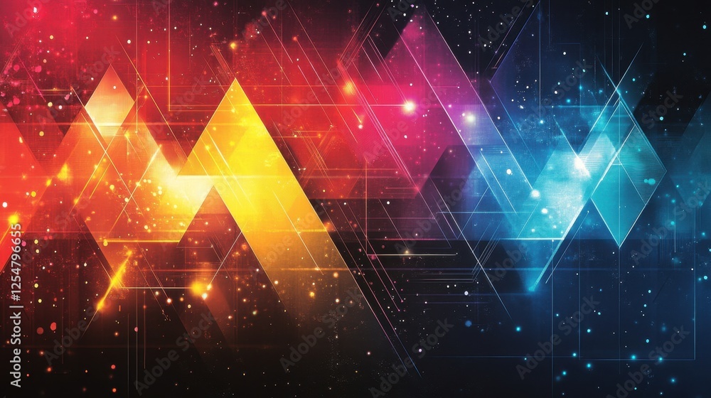 Poster vibrant geometric patterns create a stunning visual symphony of colors and shapes at twilight
