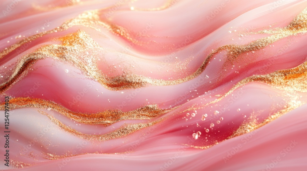 Poster fluid patterns of soft pink hues highlighted by shimmering gold accents create a dreamy atmosphere i
