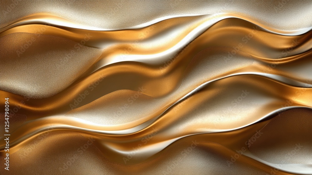 Poster golden waves undulate across a shimmering fabric surface in a mesmerizing dance of light and shadow