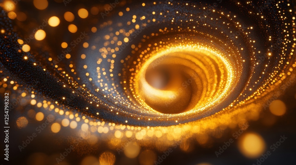 Poster swirling vortex of golden light and sparkling particles creating an ethereal cosmic journey