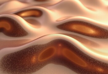 Obraz premium 3D render of flowing liquid metallic copper and creamy beige or light brown texture, abstract wavy surface background