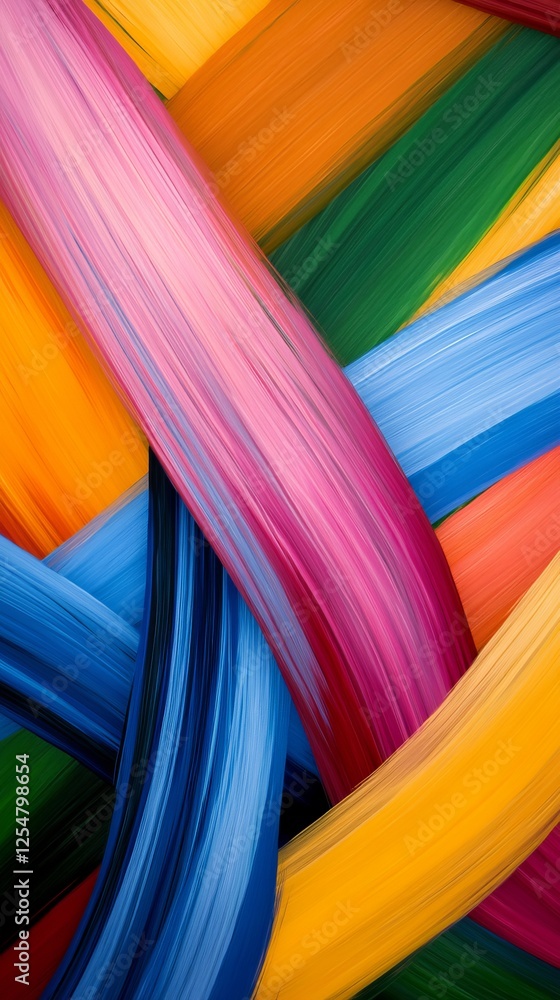 Poster vibrant abstract art featuring intertwining colorful brush strokes in a dynamic composition