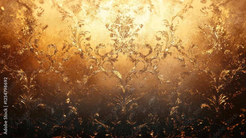 Poster golden intricate patterns shimmer under soft light creating an elegant, warm ambiance in an artistic