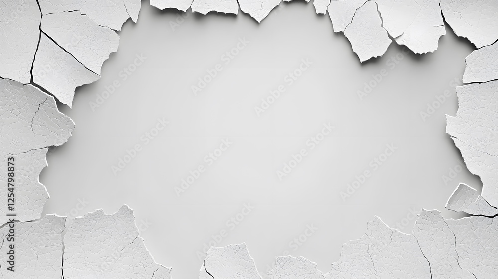 Poster rippling white wall with cracked texture surrounding empty space for background or design use indoor