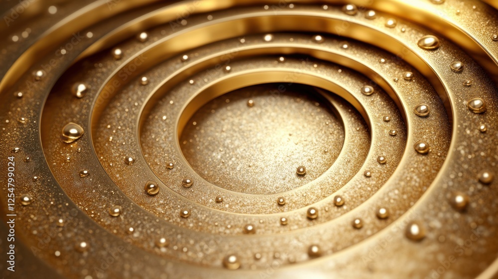 Poster radiant golden ripples form a mesmerizing pattern with glistening droplets illuminating the textured