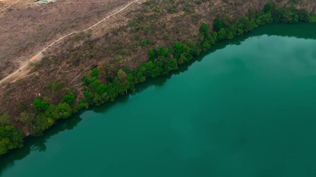Lake in Kenya, Chala, view from a drone