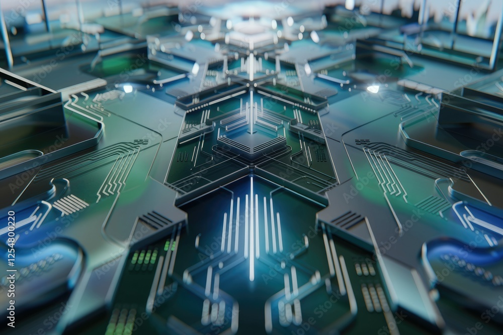 Poster Abstract futuristic circuit board design with glowing lines and metallic texture.