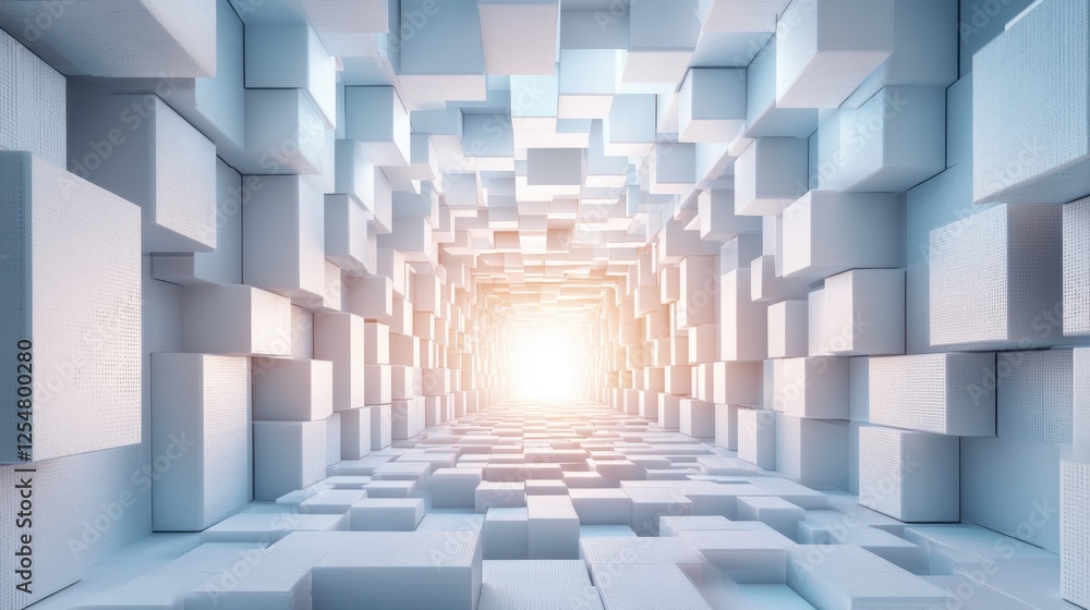 Poster exploring the mesmerizing tunnel of light with geometric patterns and soft hues at dawn