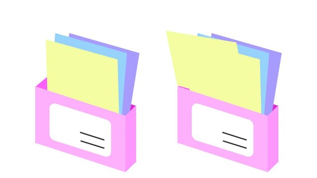 Copy document file in another folder cartoon animation. Document archive icon. Organize paper storage and office supplies symbol. Alpha channel. Seamless looping.