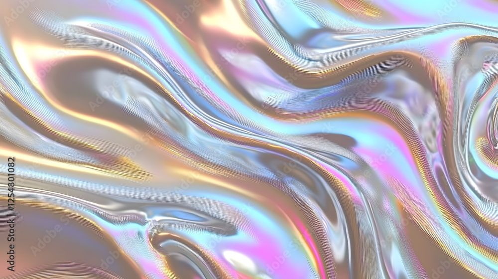 Poster iridescent fluid texture with waves of pastel colors reflecting light and creating a dreamy effect
