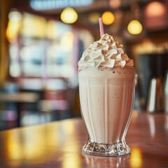 Creamy milkshake, diner, bokeh background, dessert