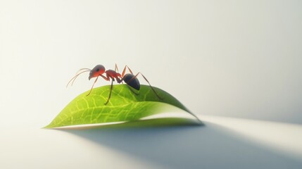 Naklejka premium Ant on leaf, nature background, ecology concept, stock photo