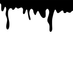 Black Paint melting, dripping down streams. Flat graphic vector illustration isolated on white background.