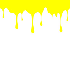 Caramel melting, dripping down with thin sugar streams. Maple liquid syrup leaking. Amber gold bee honey fluid flowing, drops, trickles. Flat graphic vector illustration isolated on white background