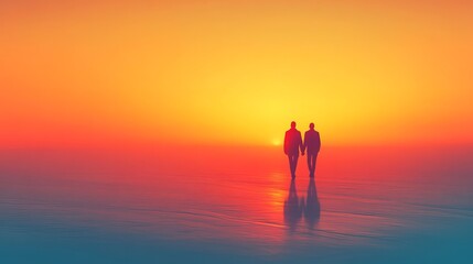 Fototapeta premium A Serene Scene of a Man Strolling Along a Sandy Beach at Sunset with Vibrant Colors in the Sky Creating a Calm and Reflective Mood in a Beautiful Coastal Setting by the Ocean