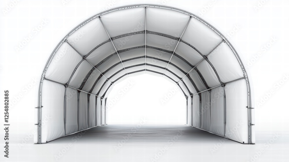 Poster arch structure shelter: a 3d rendering of a spacious, arched temporary structure, perfect for variou
