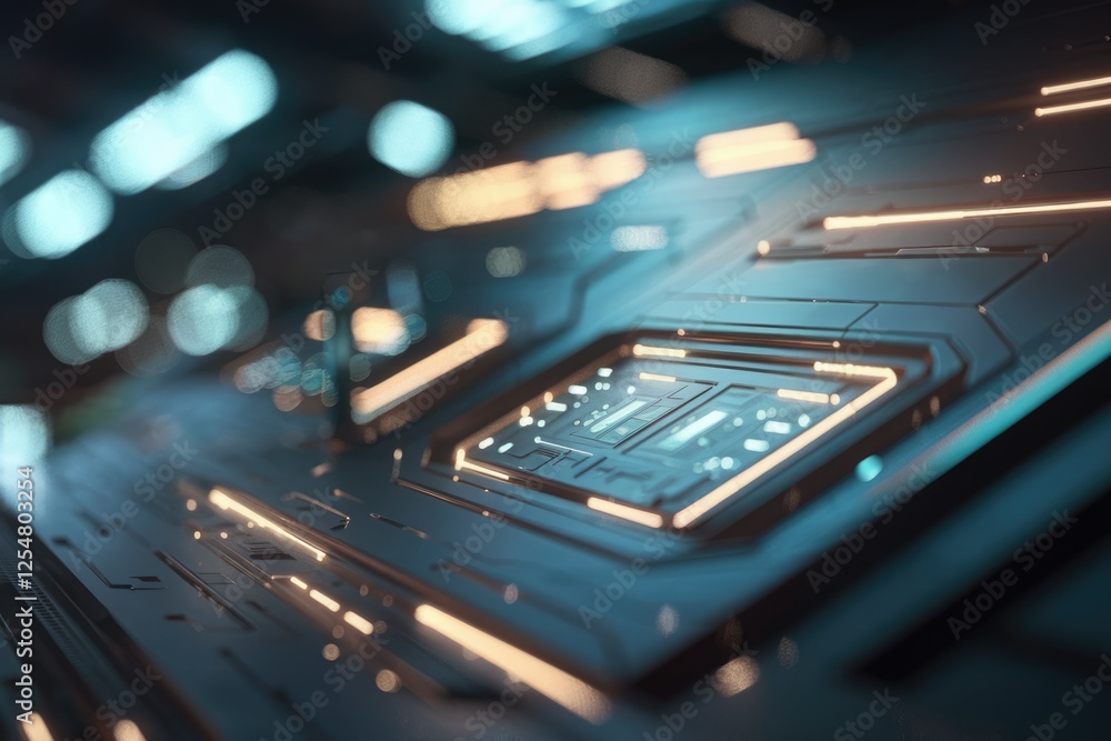 Poster futuristic technological interface with glowing lines and intricate details, showcasing advanced dig