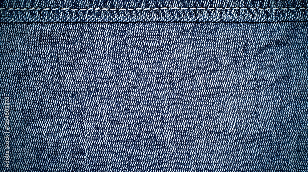 Poster denim fabric texture displaying a close-up view of blue jean material with stitching patterns.