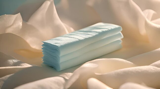 A neat stack of tissues, perfectly aligned, glowing softly under a warm golden light
