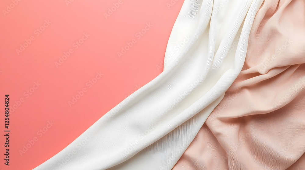 Poster soft fabric draped over a coral background creating a gentle and elegant texture blend.