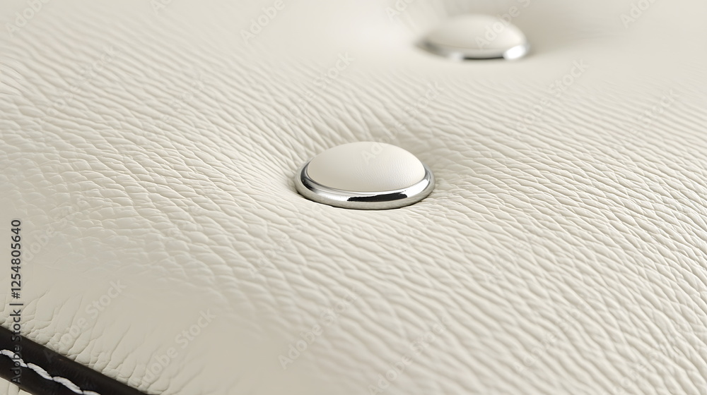 Poster soft white leather surface with shiny metallic button details and subtle texture variations.