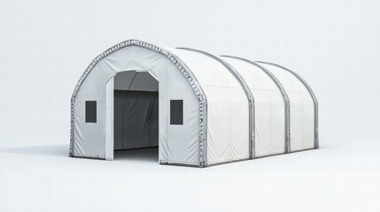 Large White Tent: A robust white tent with a wide entrance and multiple windows, perfect for various events and activities.