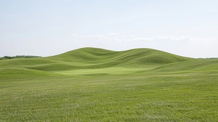 Obraz premium Rolling green hills golf course landscape, sunny day