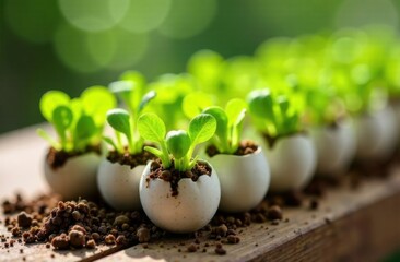 Microgreens in the eggshells, spring and easter concept