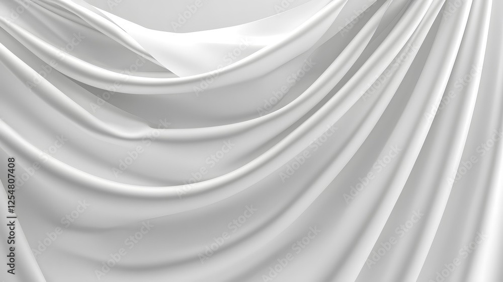 Poster soft white fabric draping elegantly in flowing folds with gentle shadows and smooth texture.
