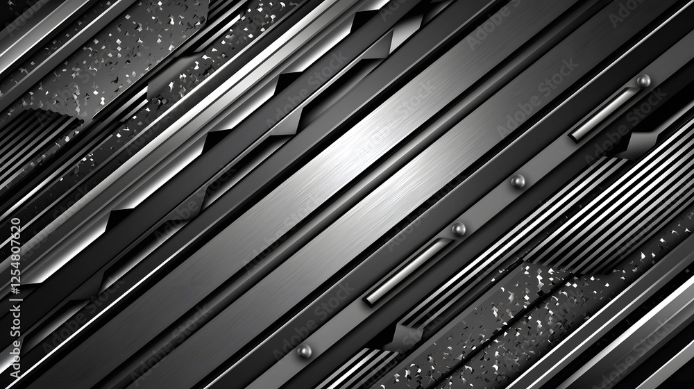 Poster sleek metallic abstract background with layered lines and geometric shapes in shades of black and gr