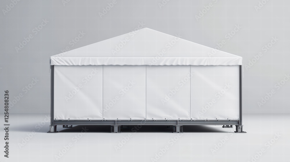 Poster blank event tent: a pristine white event tent with a clear view of the structural frame, ready for y