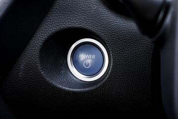 Close up engine car start button. Start stop engine modern new car button,Makes it easy to turn...