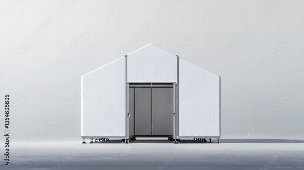 Poster minimalist structure: a simple yet stylish modern building with clean lines, sharp angles, and a pri
