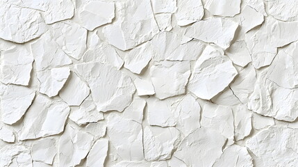 White textured wall with irregularly shaped plaster pieces arranged in an artistic pattern for modern decor.