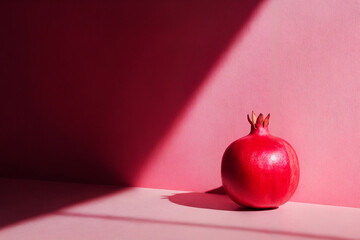 Single Perfect Pomegranate on Vibrant Pink Background
