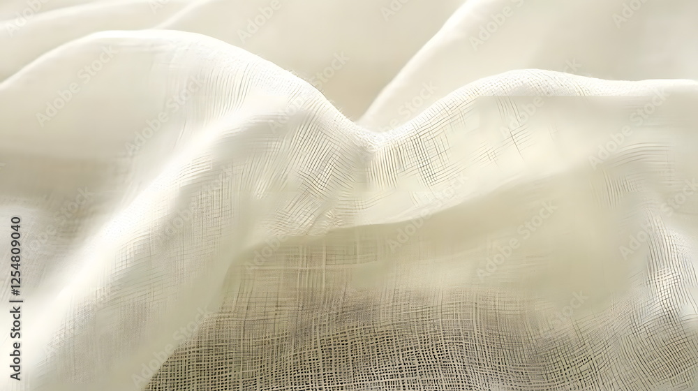 Aufkleber soft white fabric draped elegantly with subtle texture waves creating a serene and delicate atmosphe