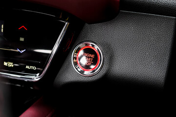 Close up engine car start button. Start stop engine modern new car button,Makes it easy to turn...