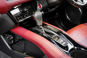 automatic transmission shift selector in the car interior. Closeup a manual shift of modern car...