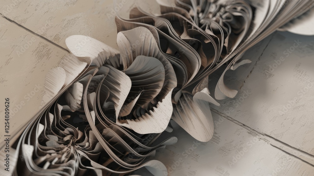 Aufkleber abstract 3d render of swirling, layered, beige forms creating a complex, organic structure.